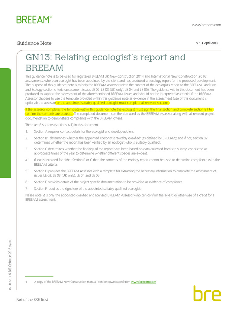 BREEAM Guidance for Ecologist Reports | PDF | Ecology | Environmental ...