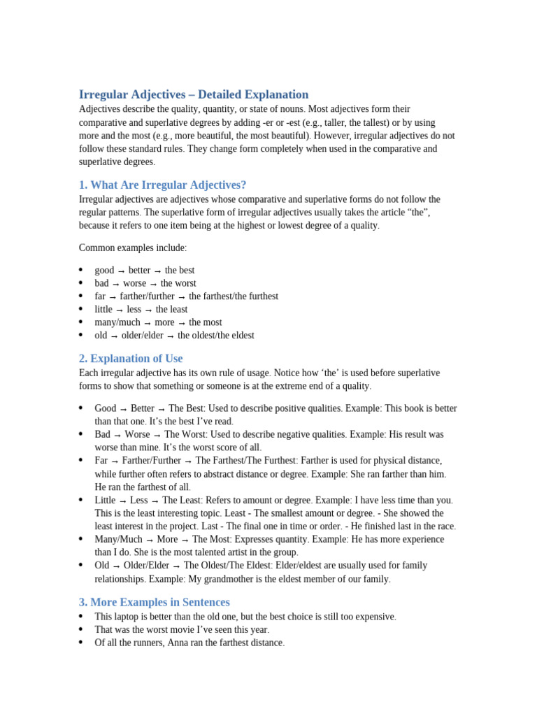 Understanding Irregular Adjectives | PDF | Adjective | Languages