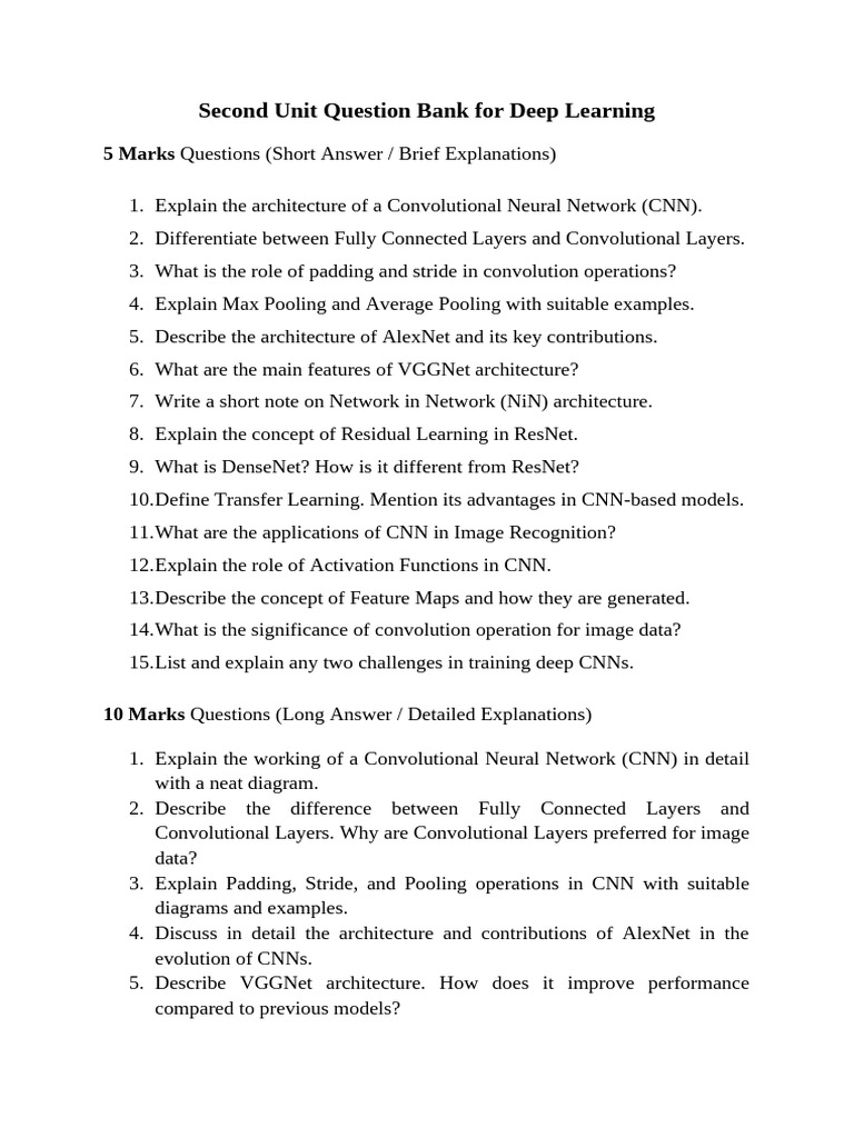 Deep Learning CNN Question Bank | PDF | Computational Neuroscience ...
