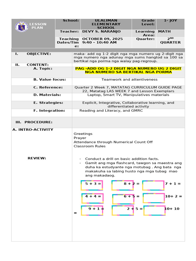 Cot Addition q2 w7 | PDF
