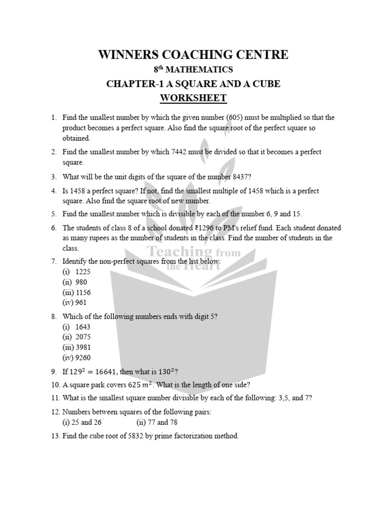 8th Grade Math: Squares and Cubes Worksheet | PDF | Numbers | Zero Of A ...