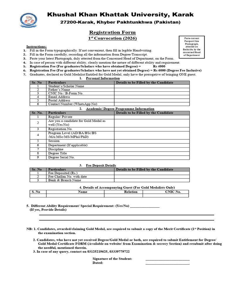 Khushal Khan Khattak University 2026 Convocation Registration | PDF ...