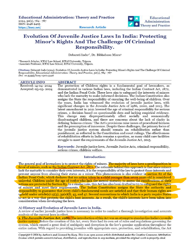 Evolution of Juvenile Justice Laws in India | PDF