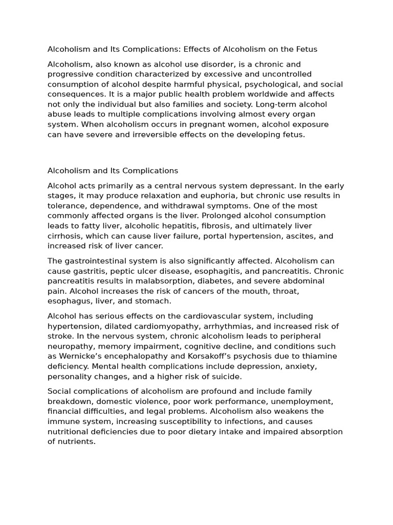 Effects of Alcoholism on Fetal Health | PDF | Alcoholism | Prenatal ...