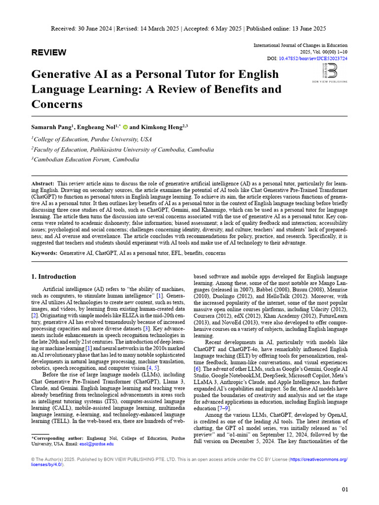 Generative AI in English Learning Review | PDF | Intelligence (AI ...