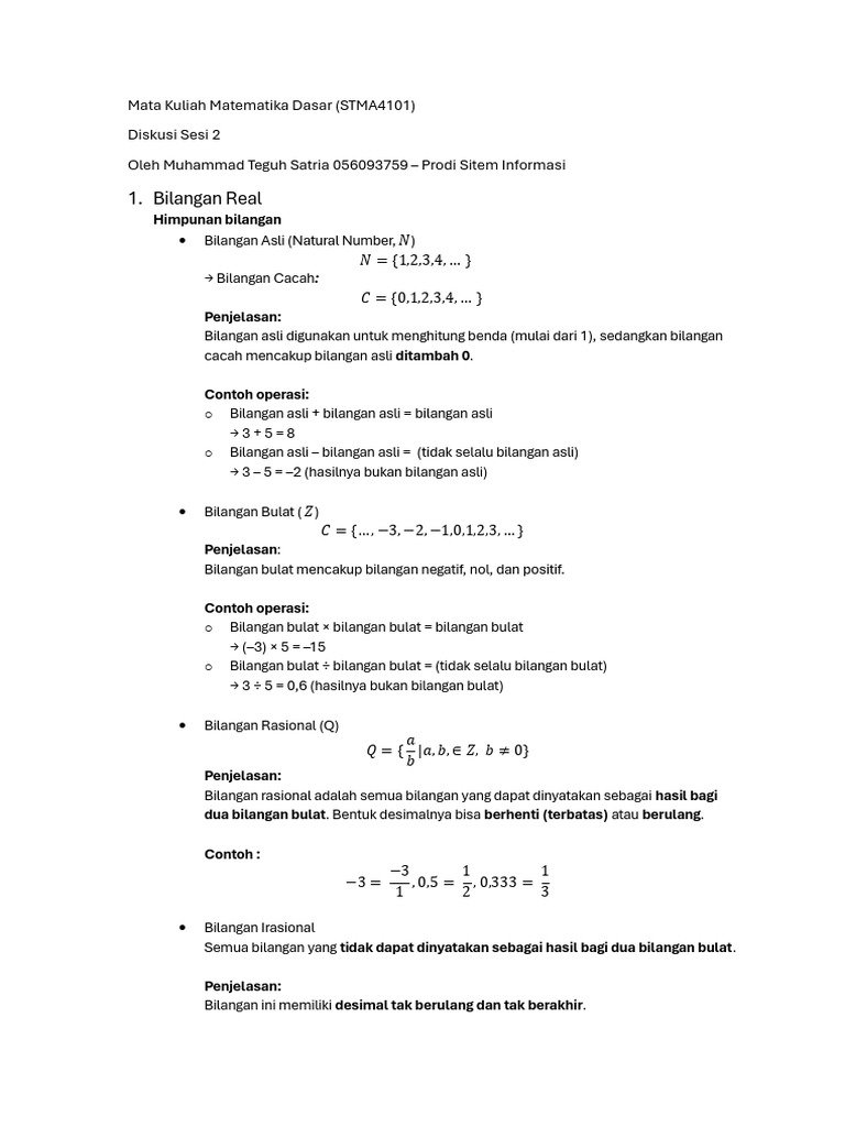 Konsep Bilangan dalam Matematika Dasar | PDF
