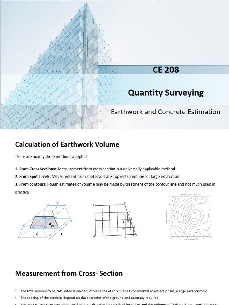 Earthwork Volume Estimation Techniques | PDF | Mortar (Masonry) | Concrete