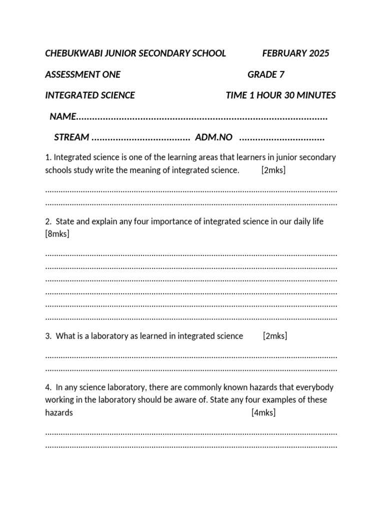 Grade 7 Integrated Science Assessment | PDF | Chess | Chess Theory