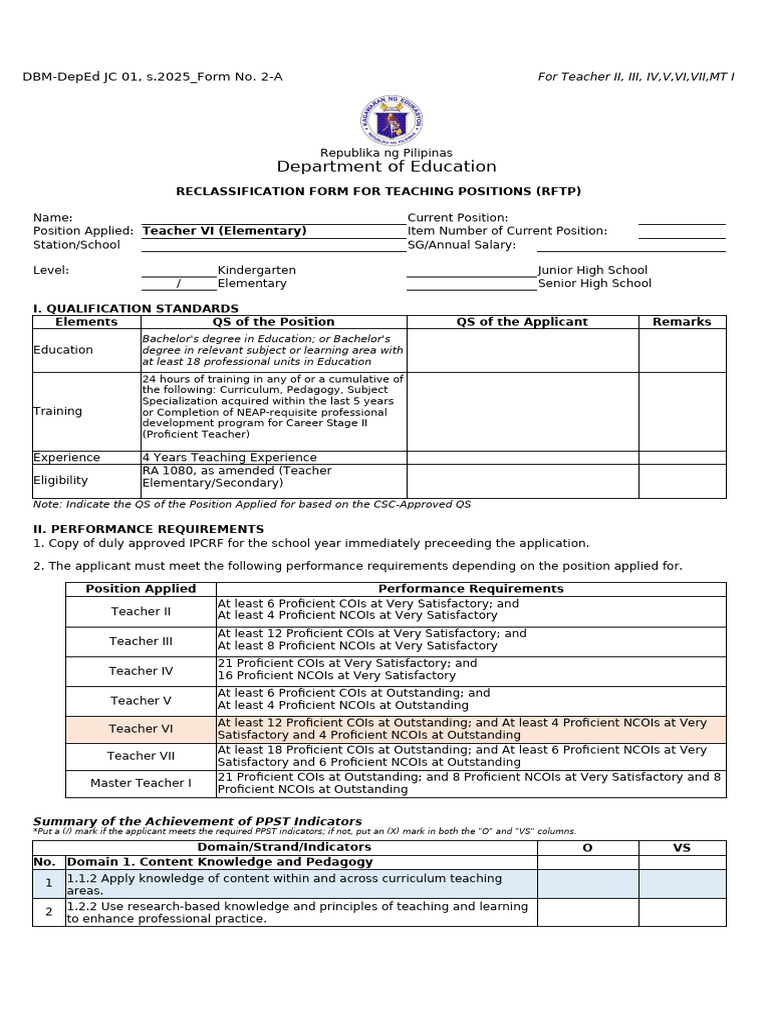 Rftp Teacher-Vi Elem Jhs Shs | PDF | Educational Assessment | Learning