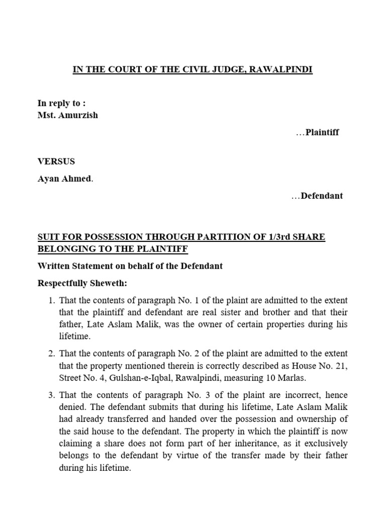 Defendant's Response to Partition Suit | PDF | Lawsuit | Justice