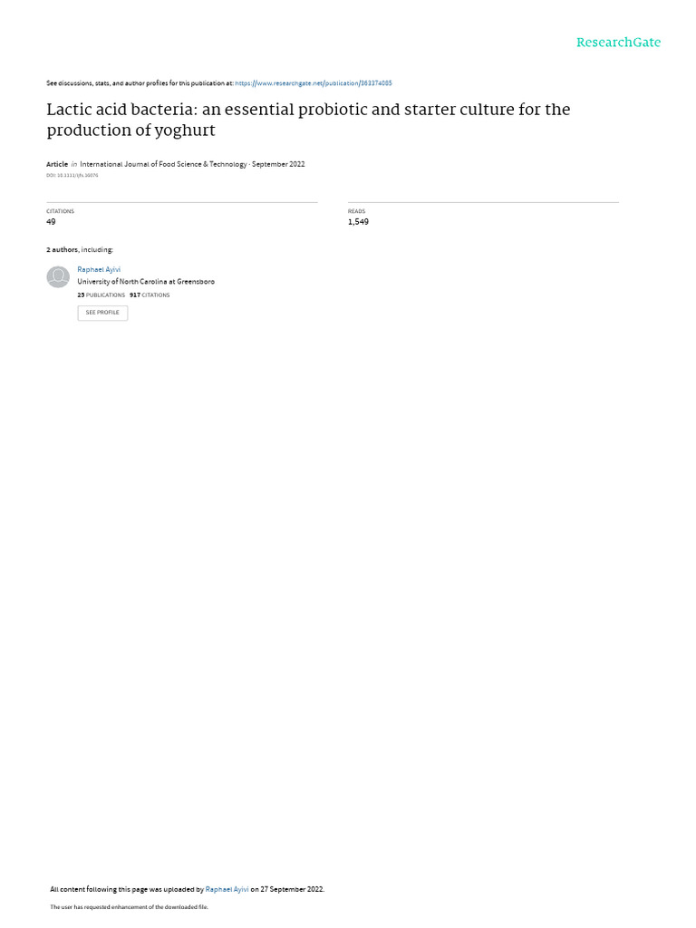 Lactic Acid Bacteria in Yoghurt Production | PDF | Lactobacillus ...