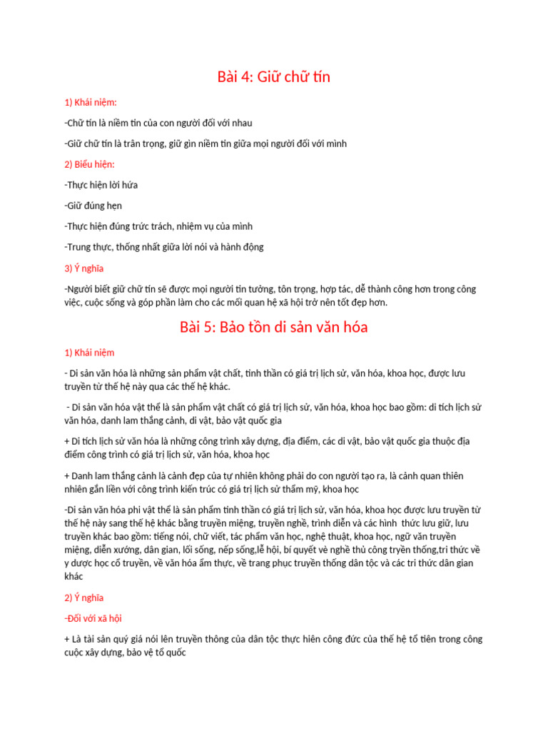 N I Dung Bài KTCK 1 GDCD | PDF