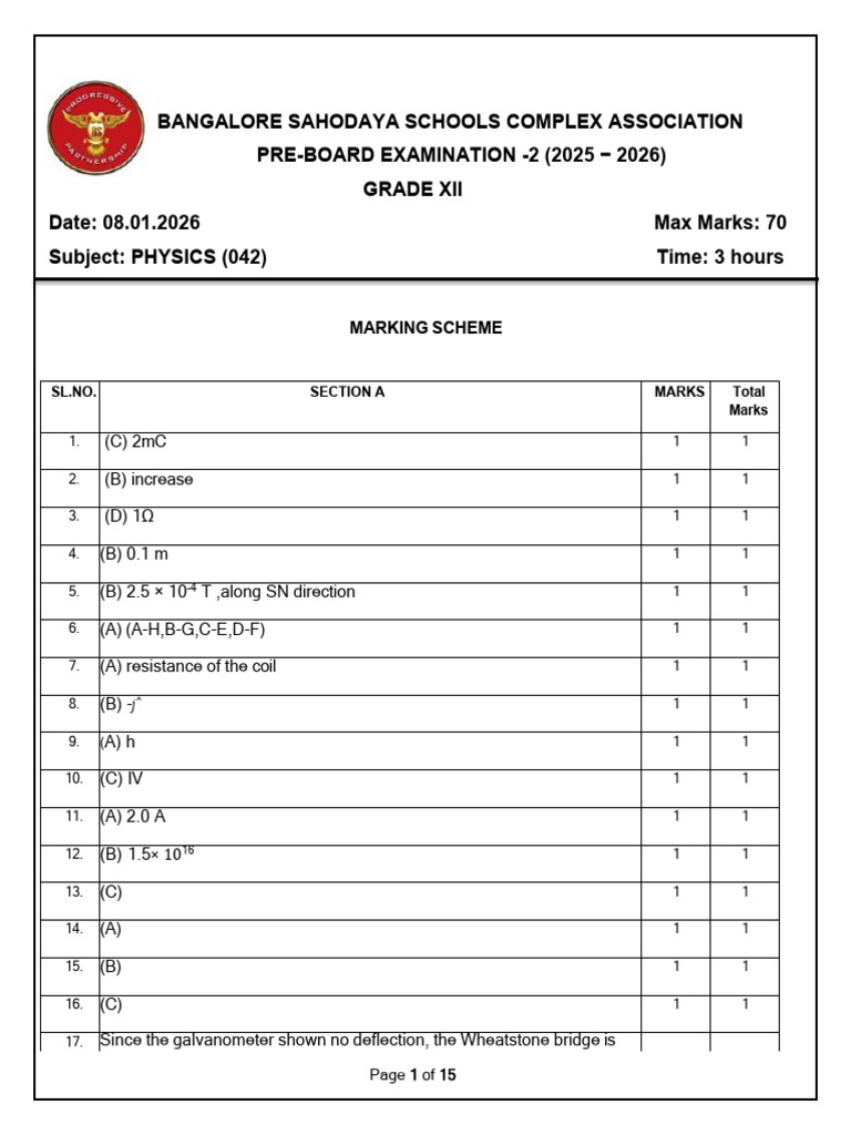 Grade XII Physics Pre-Board Exam 2026 | PDF | Inductor ...