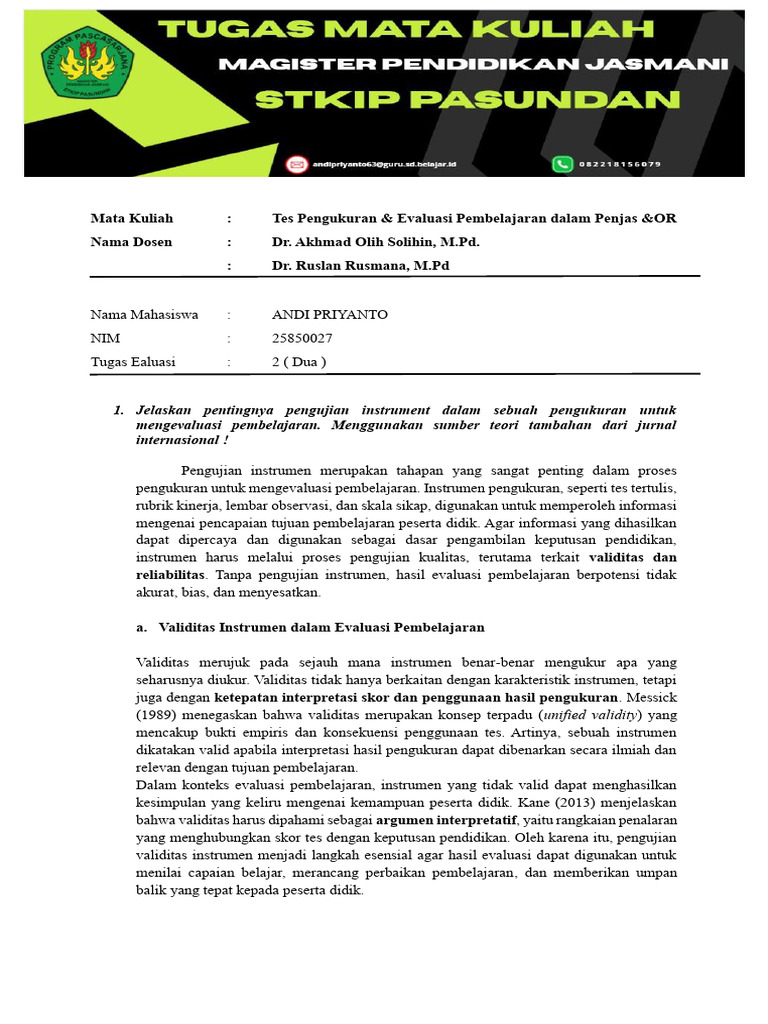 Pentingnya Pengujian Instrumen Evaluasi | PDF