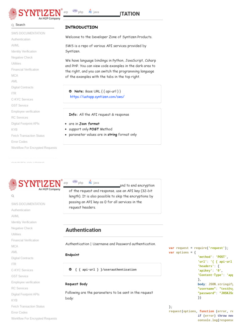 Syntizen API Documentation Guide | PDF | Php | Authentication