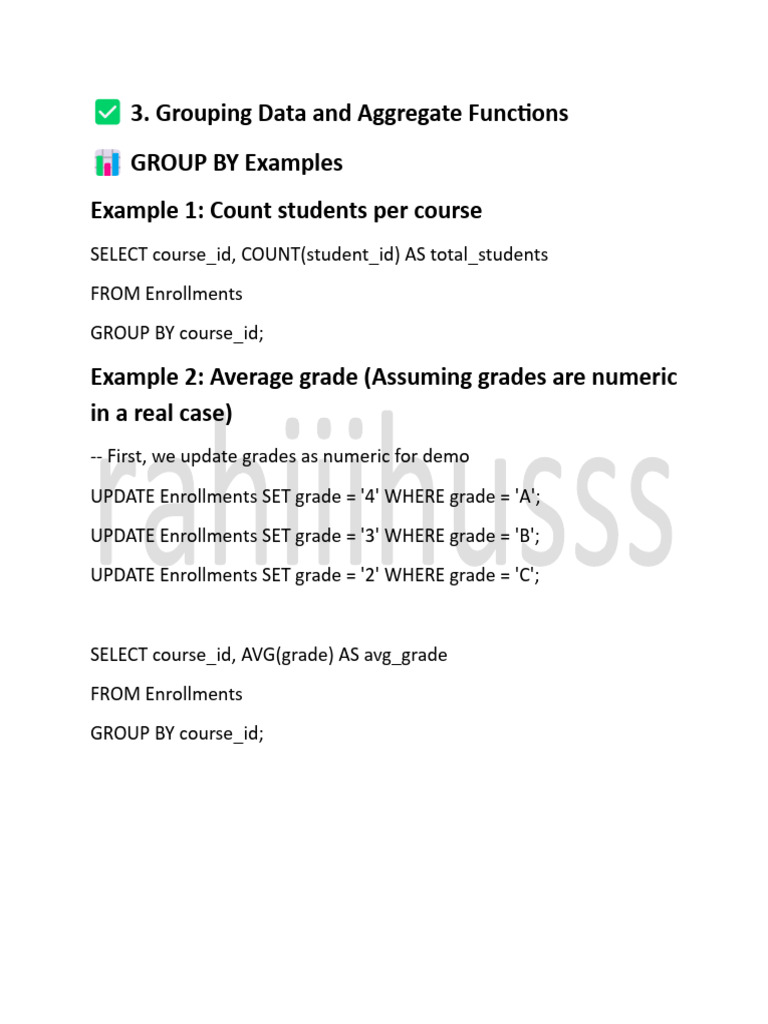 Data Grouping and Aggregate Functions | PDF