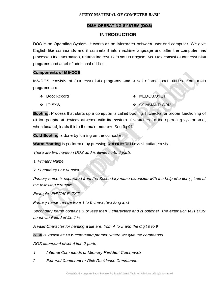 DISK OPERATING SYSTEM (DOS) | PDF | Filename | Dos