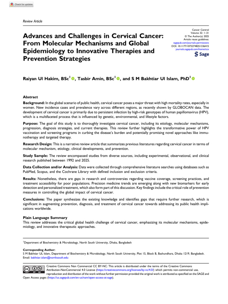 Advances in Cervical Cancer Research | PDF | Cervical Cancer | Cancer