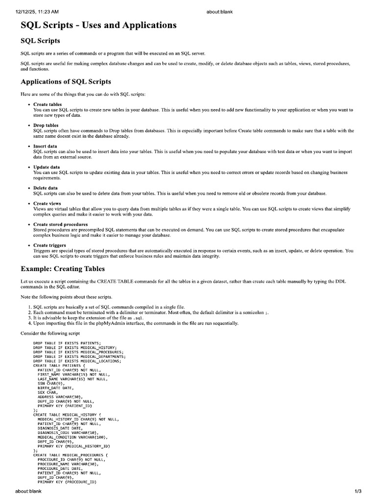 SQL Scripts - Use Cases and Applications | PDF