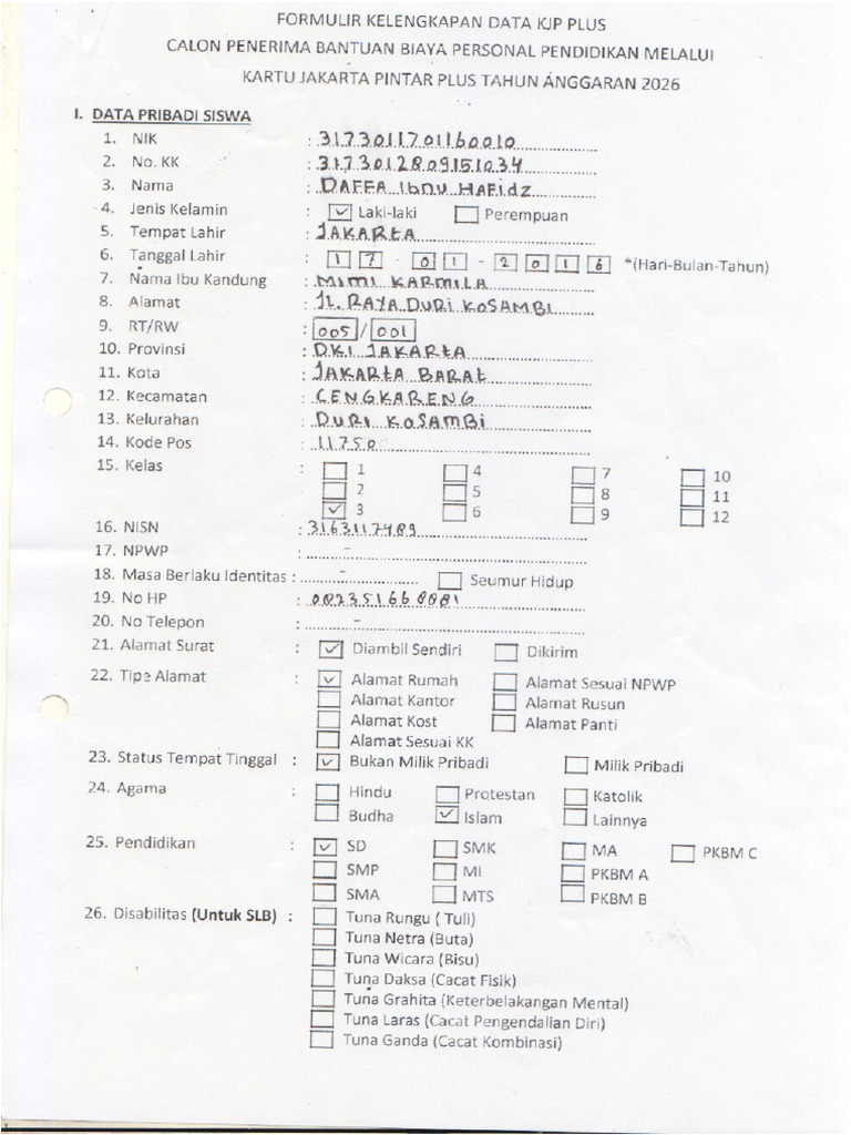 Formulir KJP_Daffa Ibnu Hafidz_3 | PDF