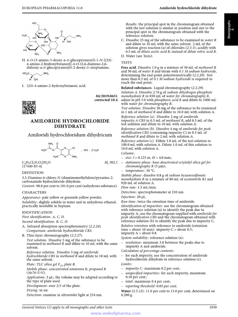 Amiloride Hydrochloride Dihydrate Monograph | PDF | Chromatography ...