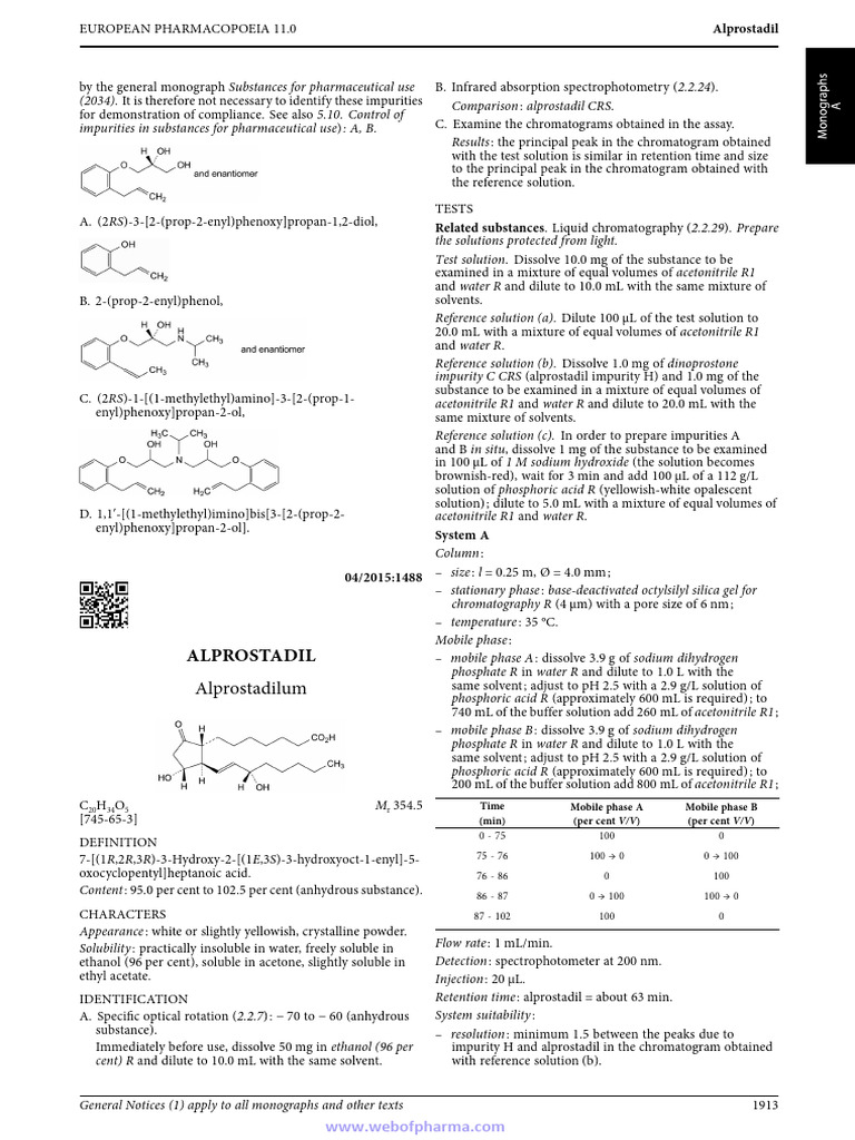 Alprostadil Monograph - European Pharmacopeia | PDF | Solubility ...