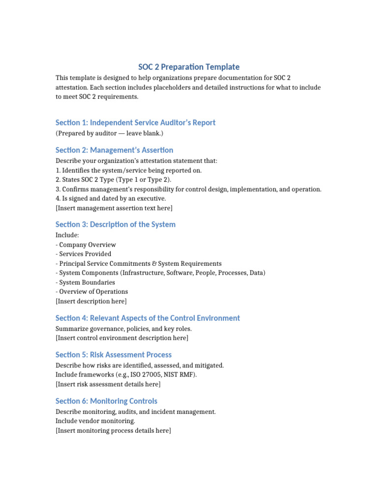 SOC 2 Attestation Preparation Template | PDF | Information Technology ...