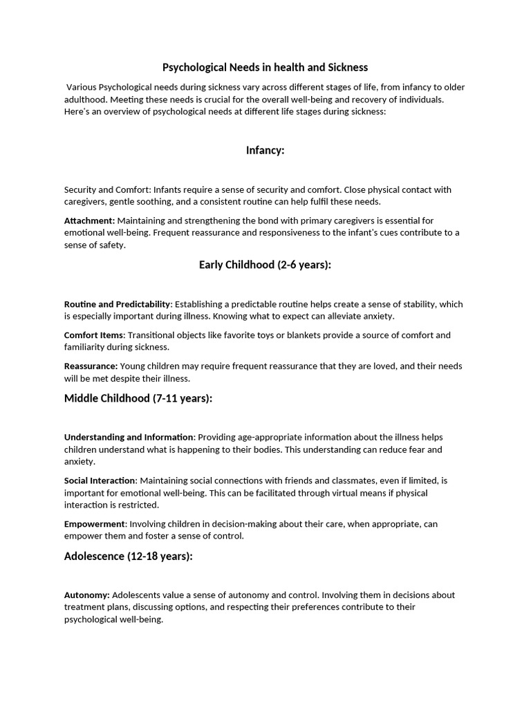 Psychological Needs During Illness by Age | PDF | Well Being | Mental ...