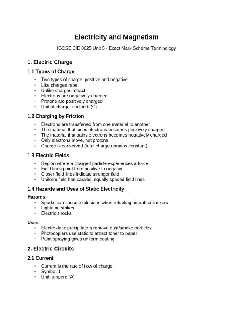 IGCSE Electricity and Magnetism Guide | PDF | Transformer | Electric ...