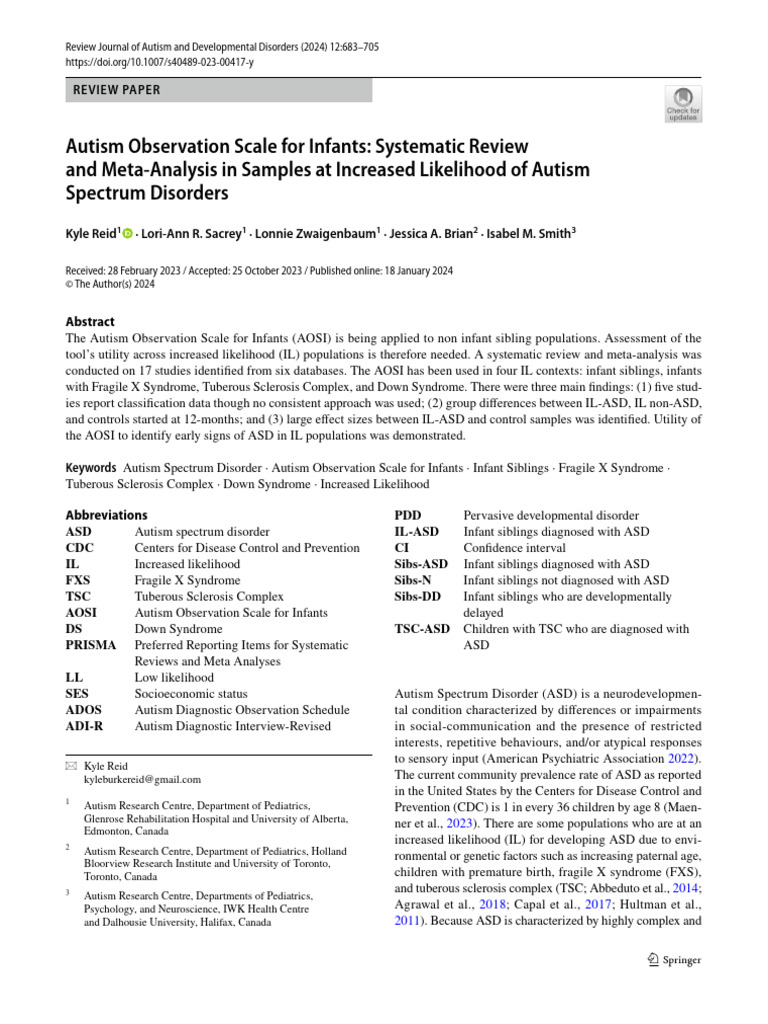 Autism Observation Scale for Infants Review | PDF | Autism | Pervasive ...
