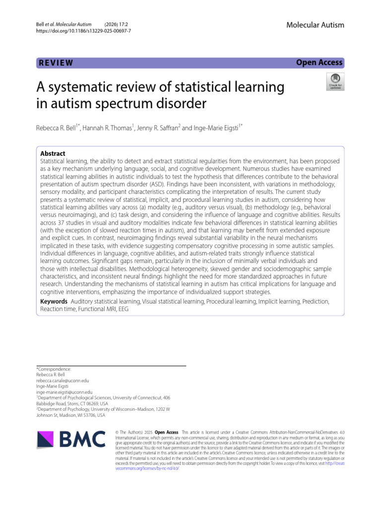 A systematic review of statistical learning in autism spectrum disorder ...