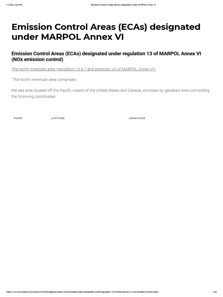 MARPOL Annex VI Emission Control Areas | PDF | Environmental Issues ...