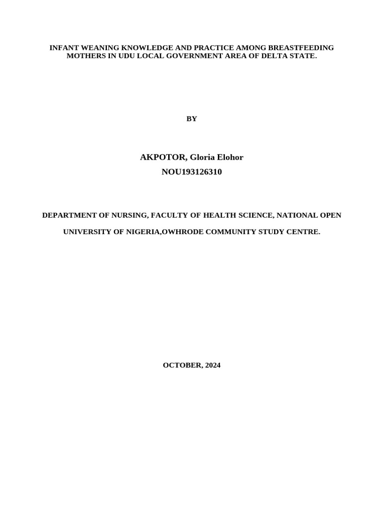 Weaning Practices Among Udu Mothers | PDF | Breastfeeding | Malnutrition