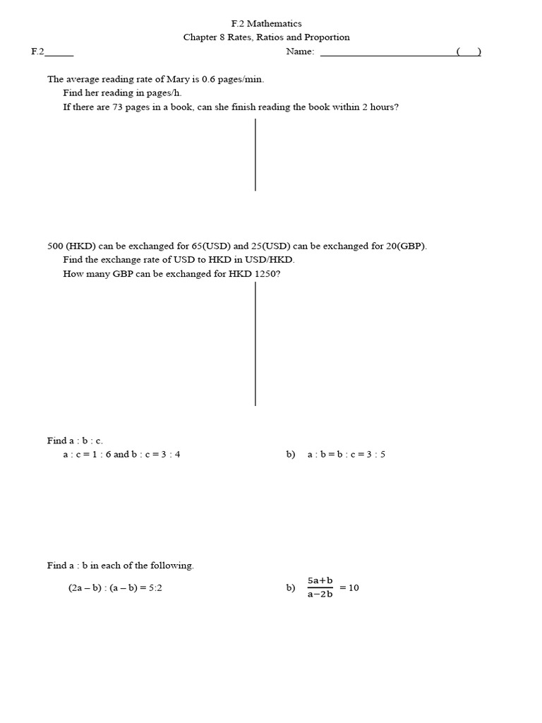 Rates, Ratios, and Proportions Exercises | PDF | Length | Speed