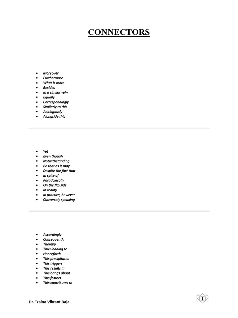 Effective Connectors for Writing | PDF