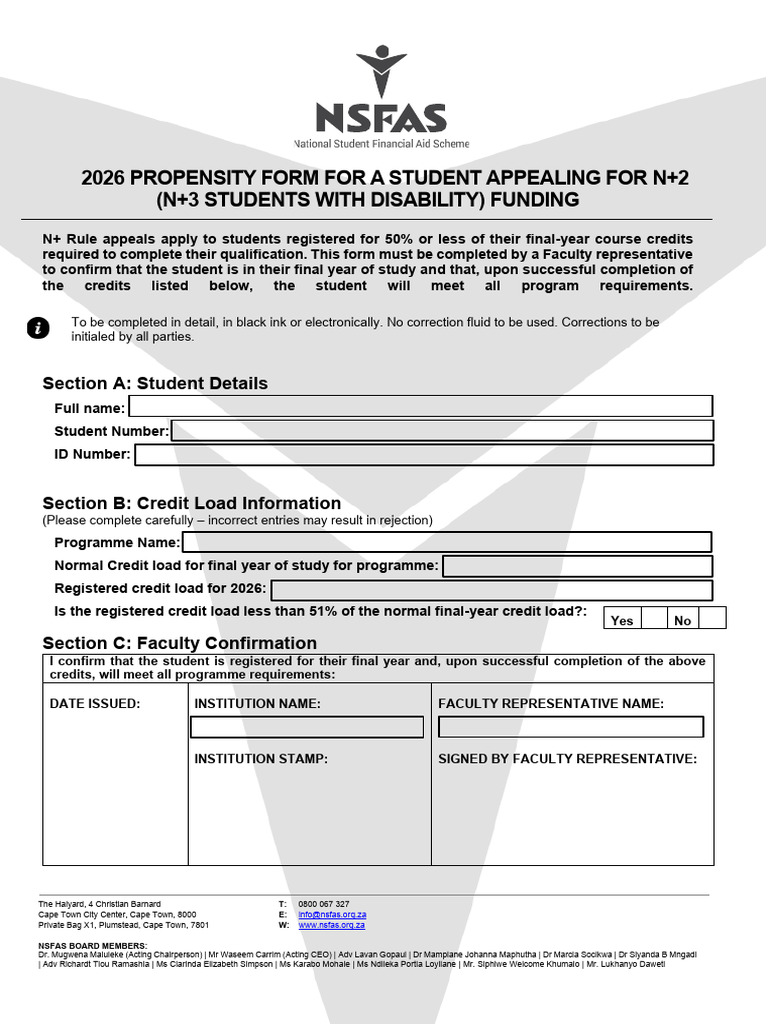 Nsfas 2026 Propensity Form for a Student Appealing Academic ...