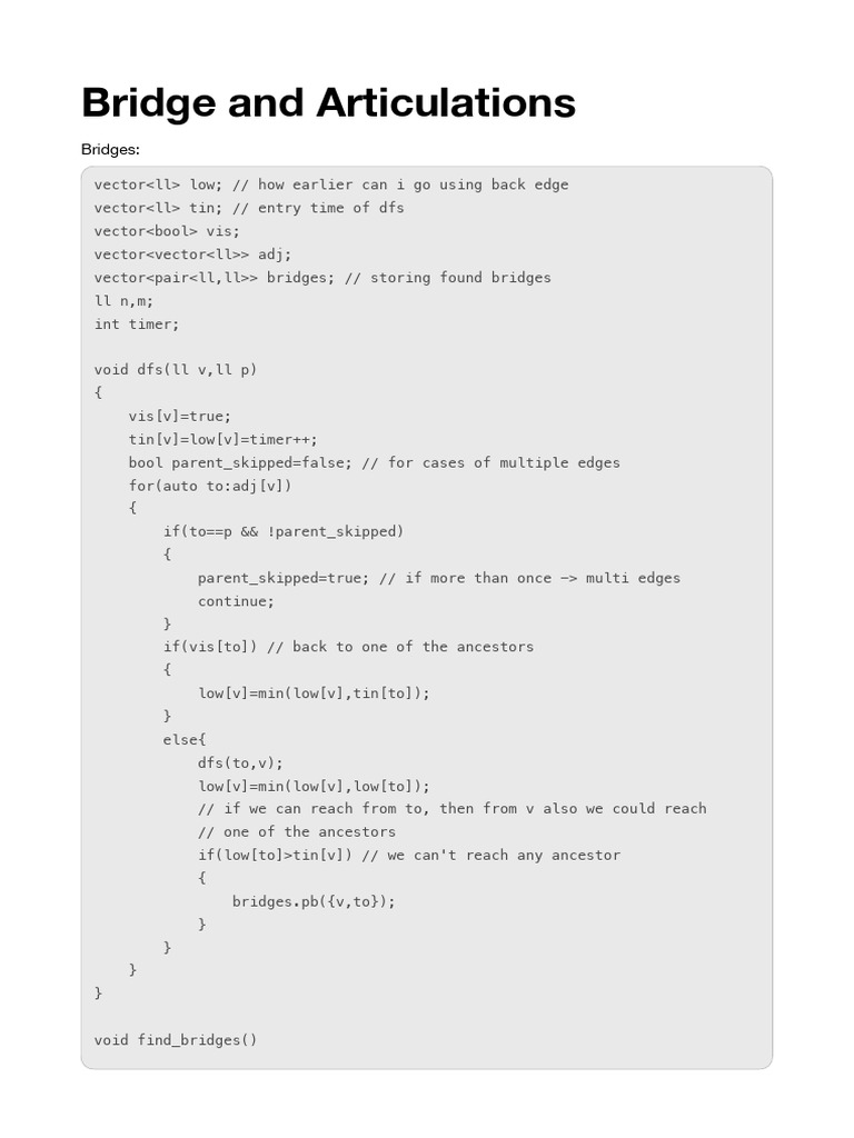 Bridge and Articulation Points Algorithm | PDF | Computer Programming