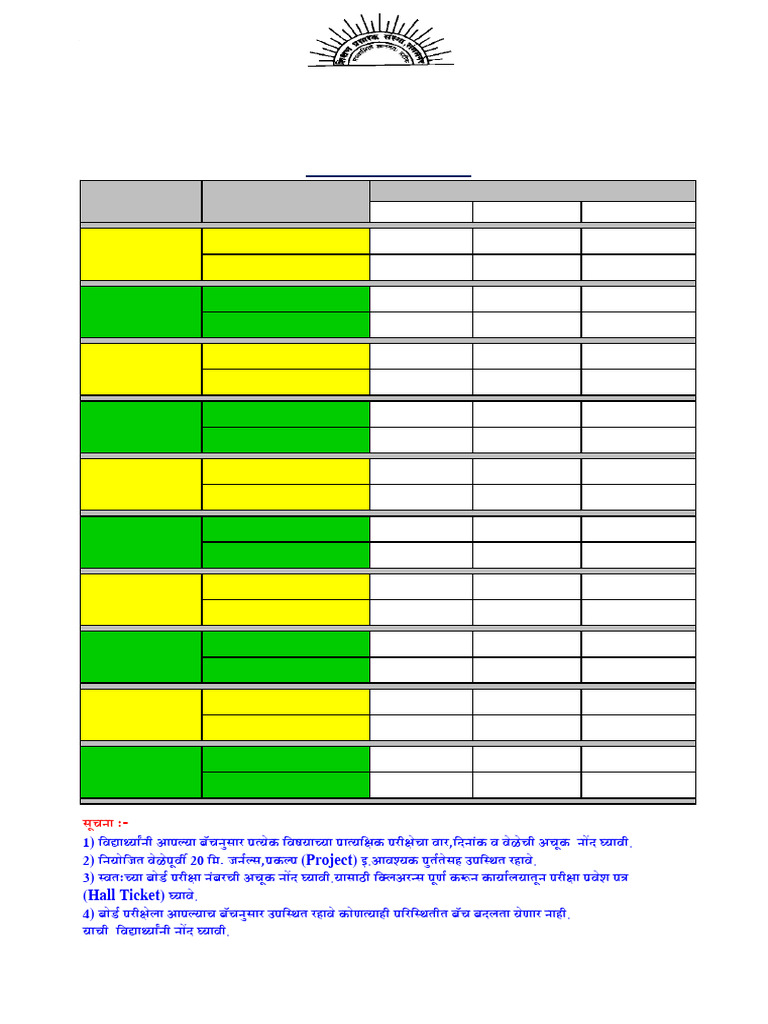 HSC Board Practical Exam Timetable 2026 | PDF