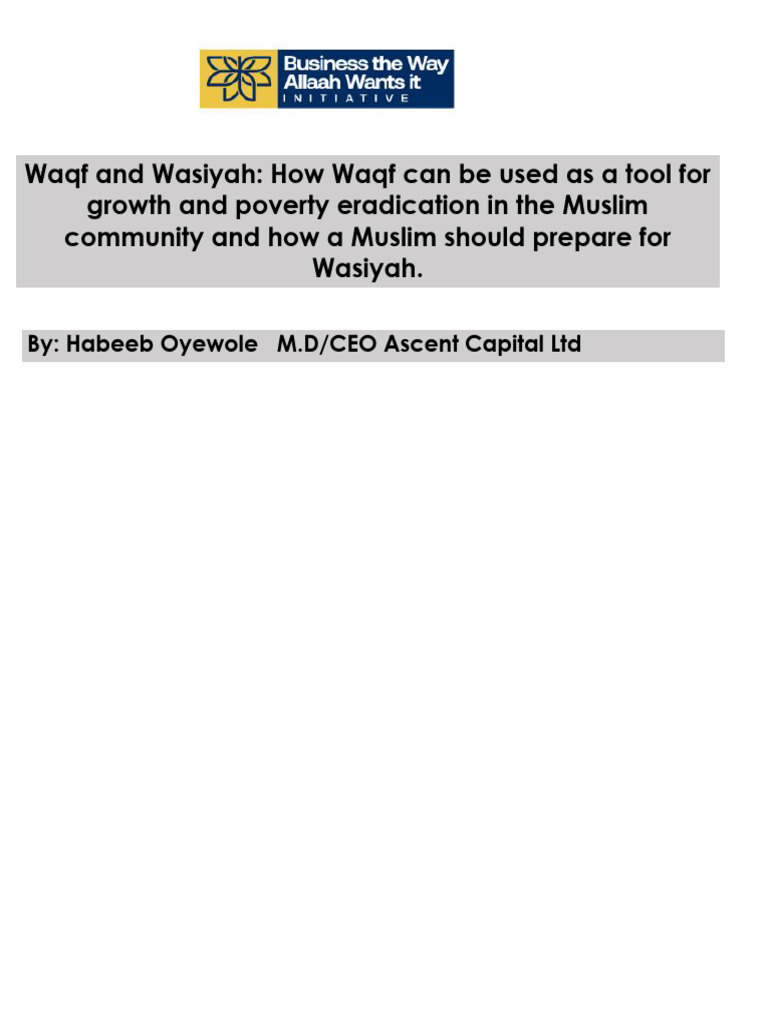Waqf and Wasiyyah for Community Growth | PDF | Will And Testament ...