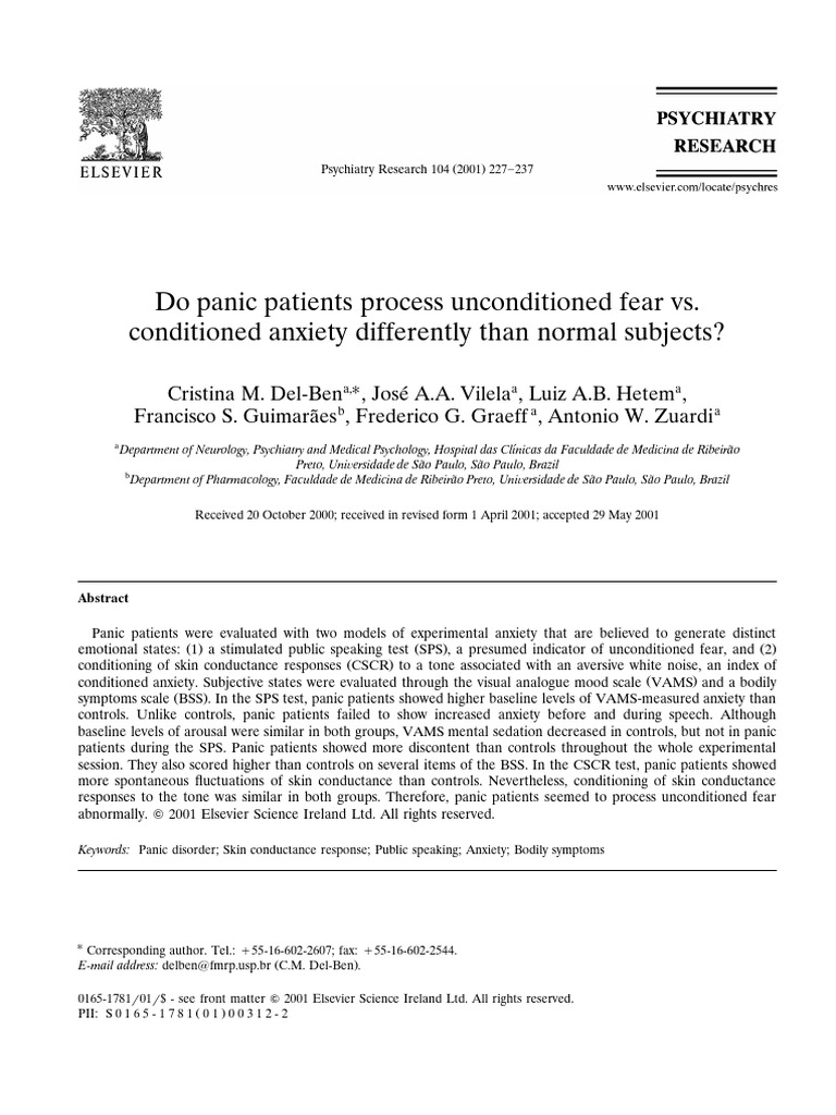Panic Patients' Fear Processing Differences | PDF | Anxiety | Fear
