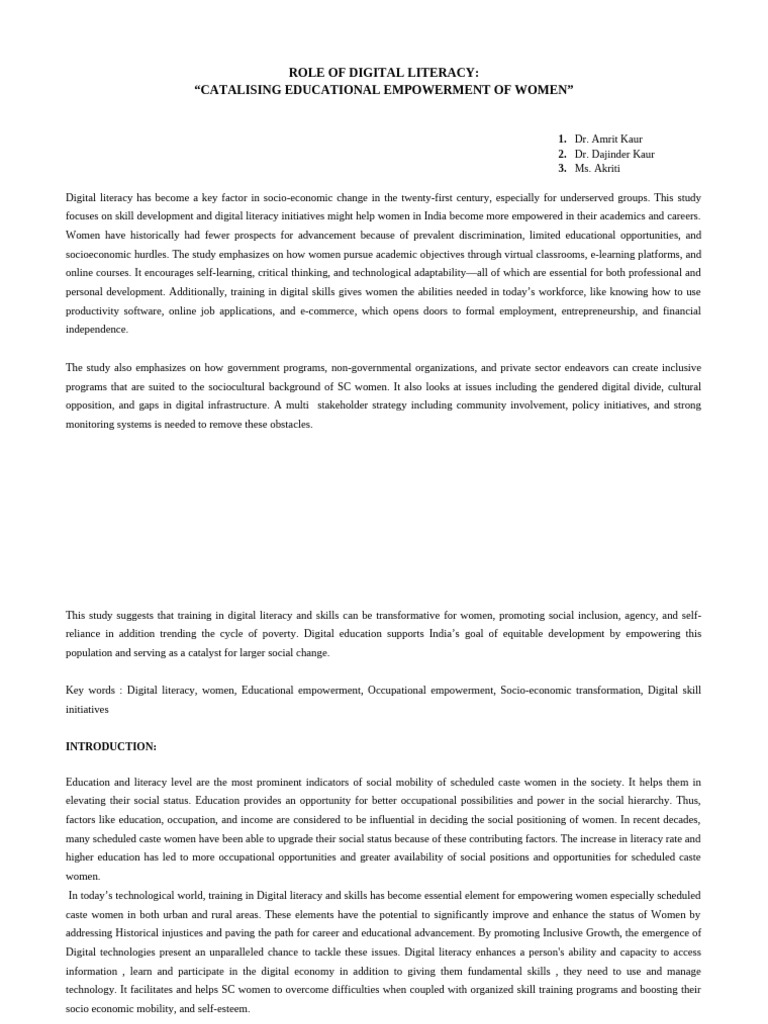 Empowering Women through Digital Literacy | PDF | Empowerment | Literacy