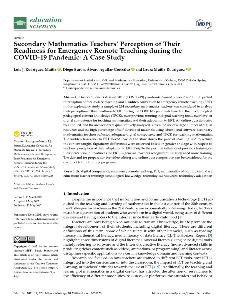 Teachers' Readiness for Remote Math Teaching | PDF | Educational ...