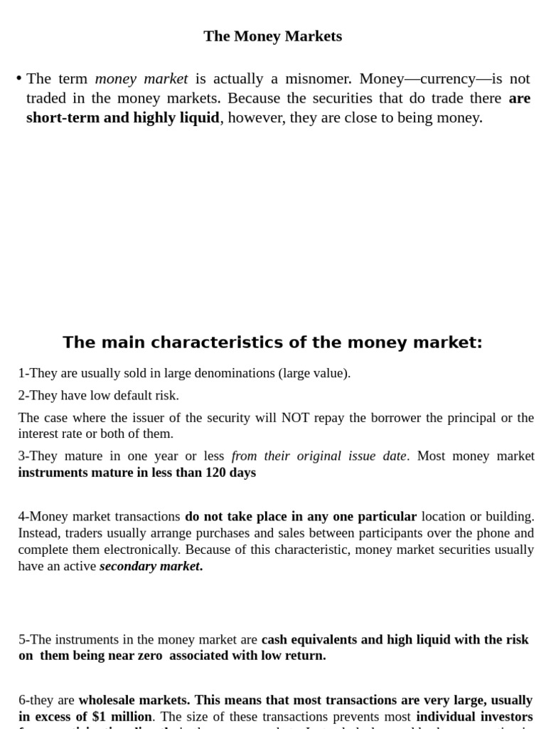 Understanding Money Markets and Instruments | PDF | Money Market ...