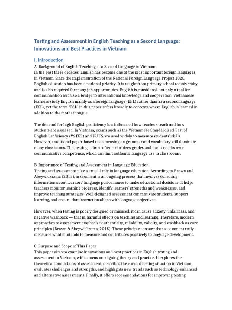 Innovative ESL Assessment Practices in Vietnam | PDF | Educational ...