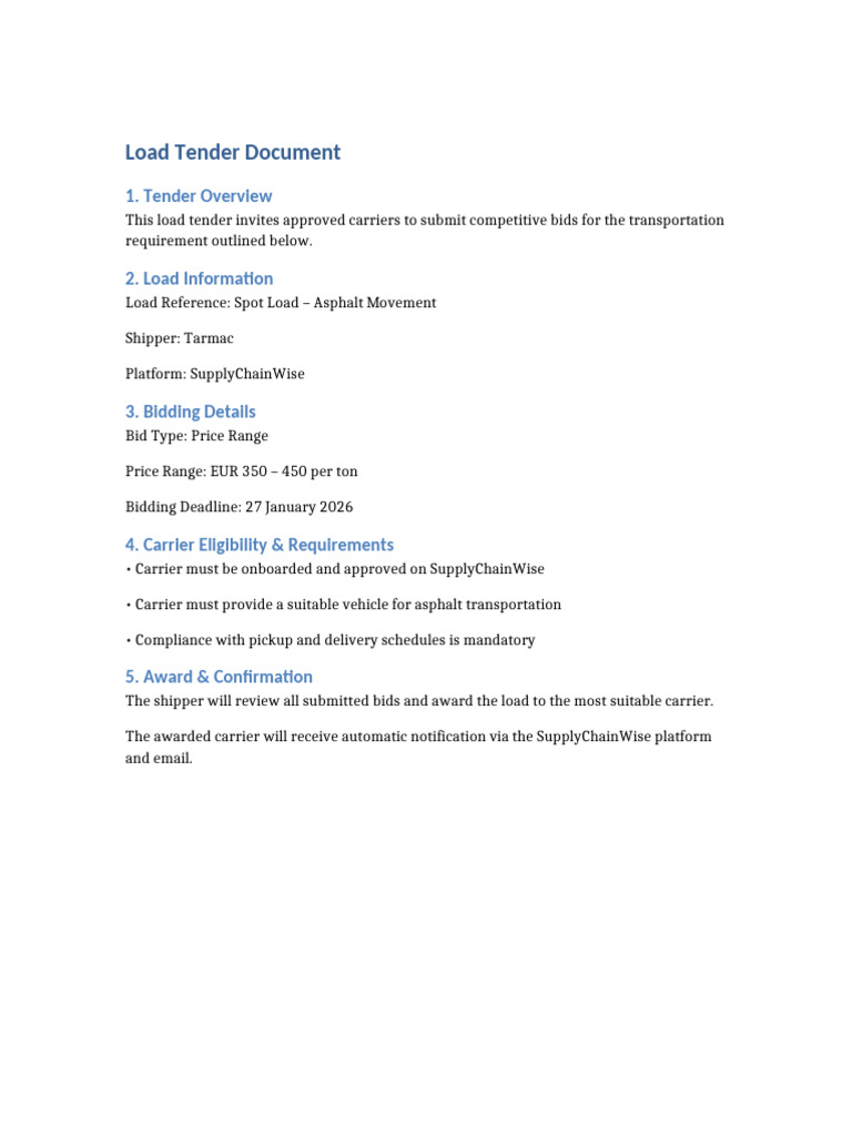 Asphalt Load Tender Invitation | PDF