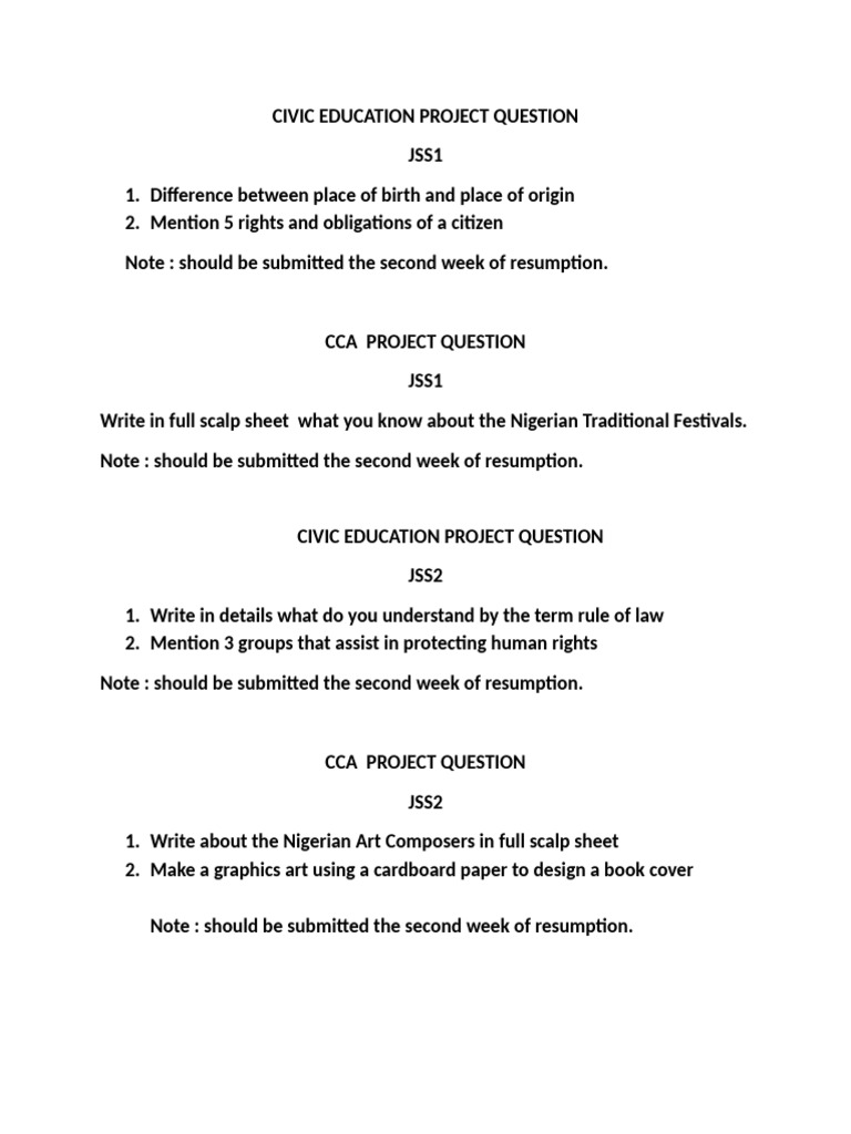 Civic Education Project Question | PDF