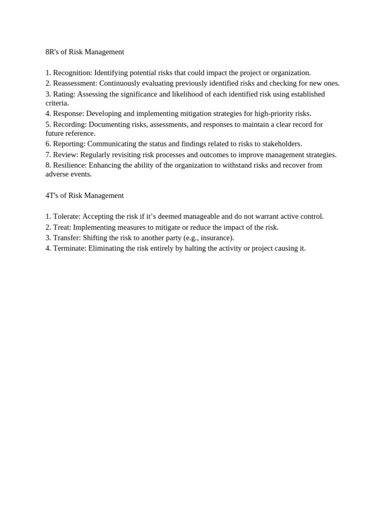 8R's and 4T's of Risk Management | PDF