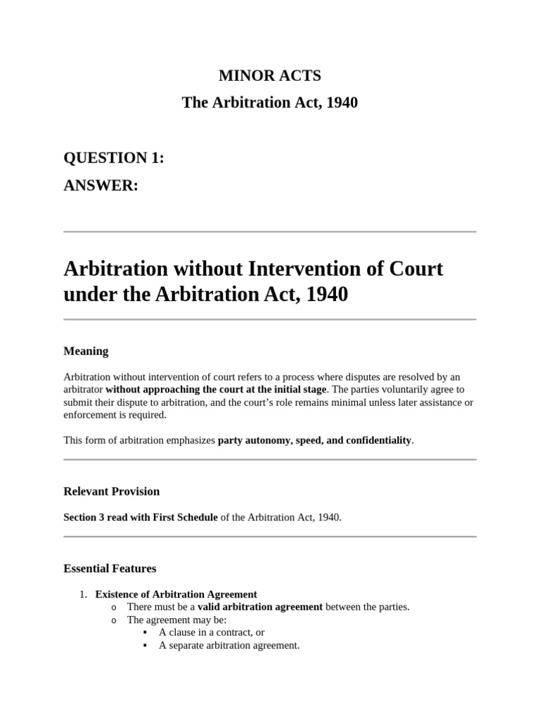 Arbitration Act 1940: Court Intervention Explained | PDF | Arbitration ...
