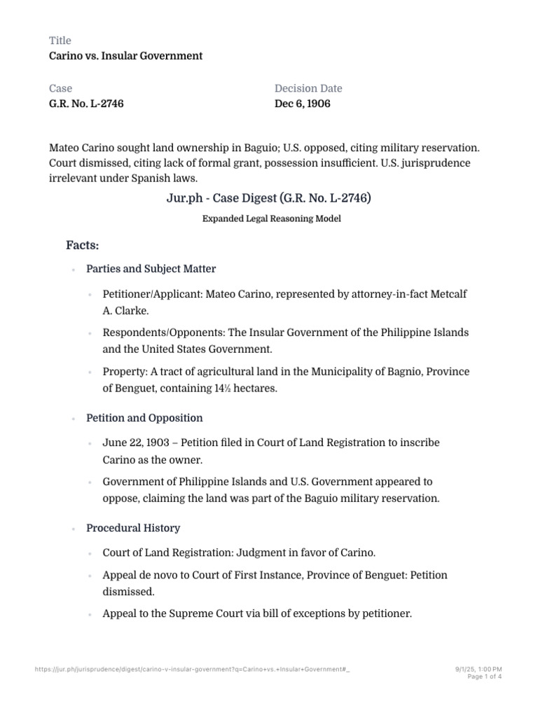 Carino vs. Insular Government | PDF | Justice | Crime & Violence