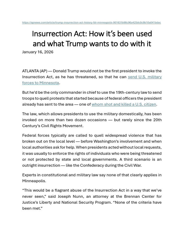 Insurrection Act: Trump's Military Plans | PDF | American Civil War ...